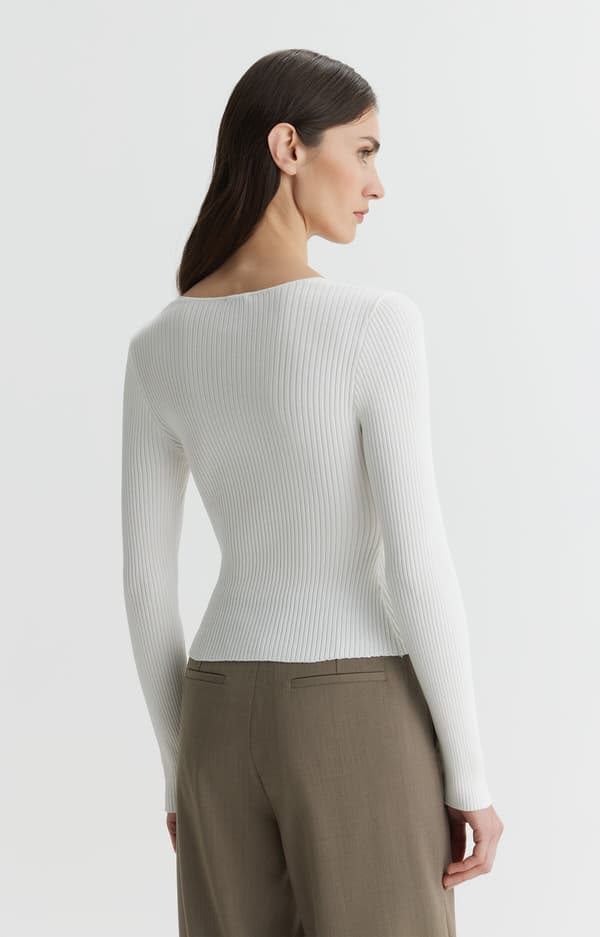 Stickad blus med ribbad mudd XXL