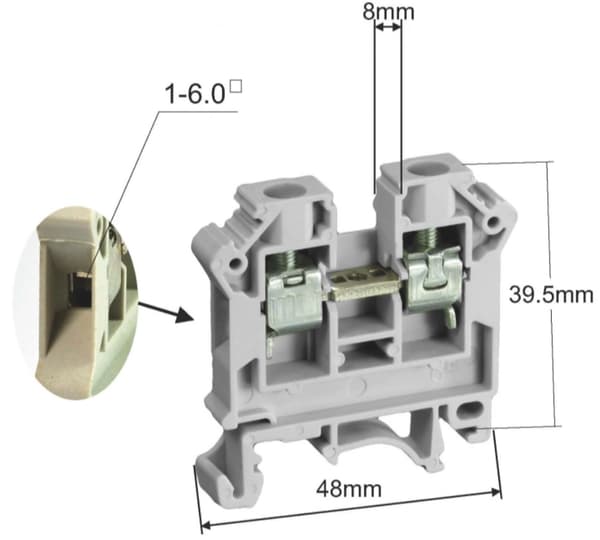 Gevindskinneforbindelse 6mm2 1 TOR til TS32 TS35 skinne grå SIMET