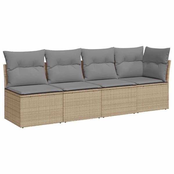 vidaXL Trädgårdssoffa med kuddar, 4-sits, beige, polyrotting