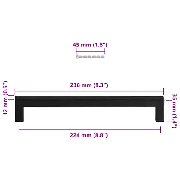vidaXL skabsgreb, 5 stk., sort, 224 mm, rustfrit stål