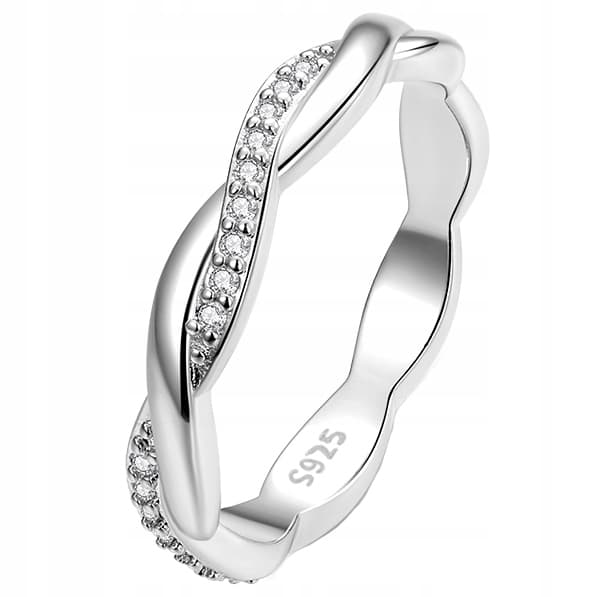 Silver sammanflätad ring pr 925 storlek 12 zirkoner kristall silver