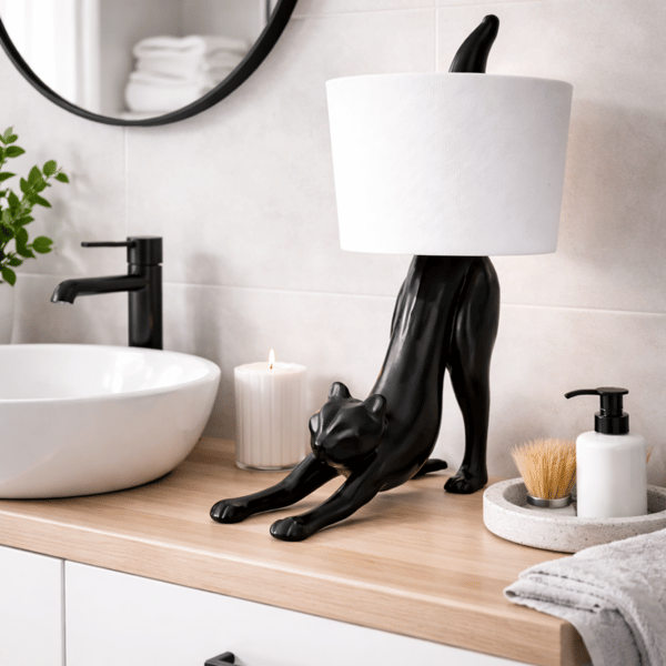 Sort toiletpapirholder formet som en kat