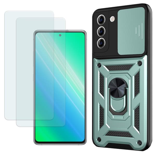 Sæt med pansret etui til Samsung Galaxy S23 Plus, Nox Camera Slide, grøn + 2x Glas