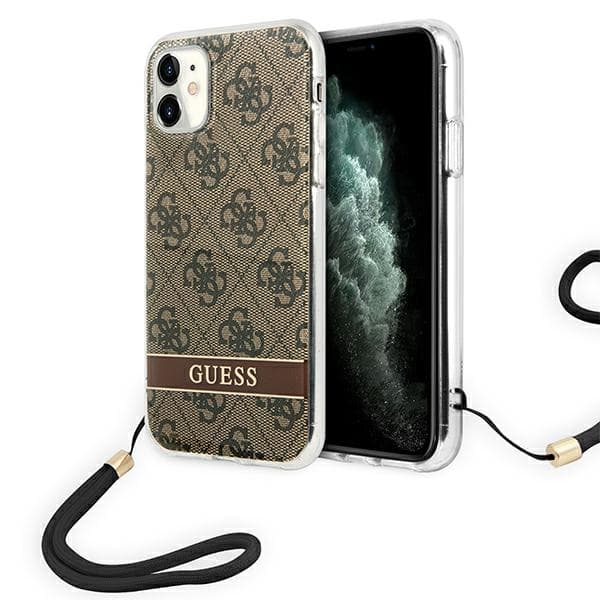 Guess 4G Print Strap-etui til iPhone 11, brun