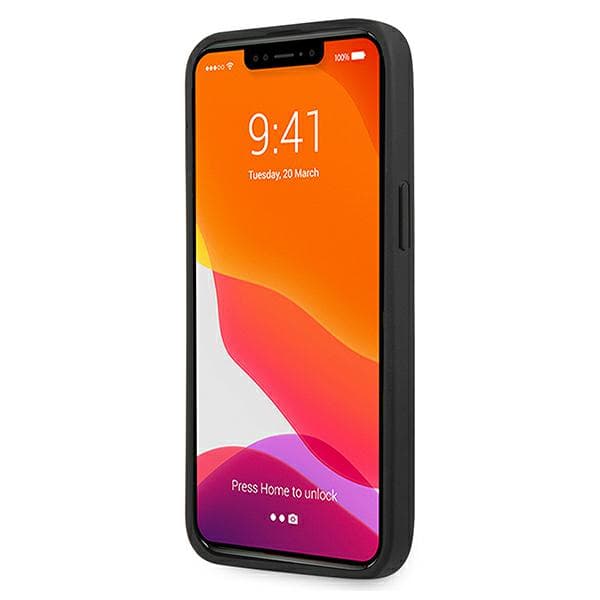 AMG lædercover med prægede linjer og sort logo til iPhone 13 Pro, sort