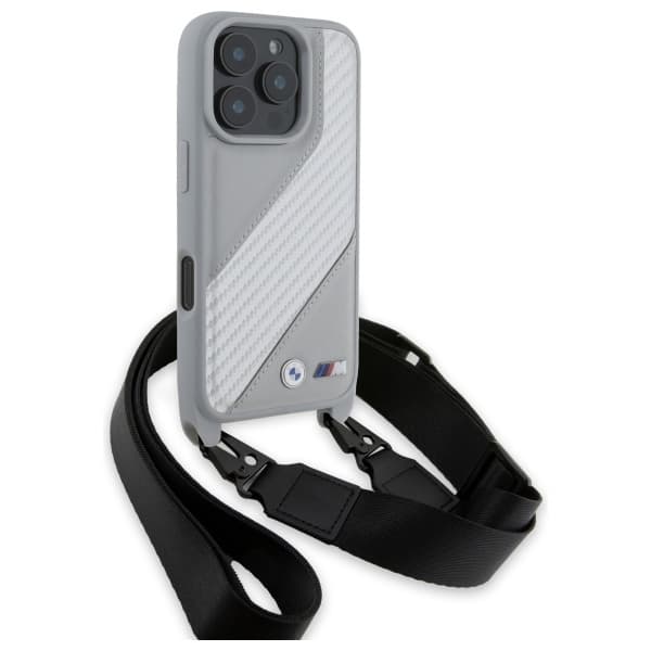 BMW BMHCP16L23PSCCG iPhone 16 Pro 6,3" grått/grått hårt fodral M Edition Carbon Stripe & Strap