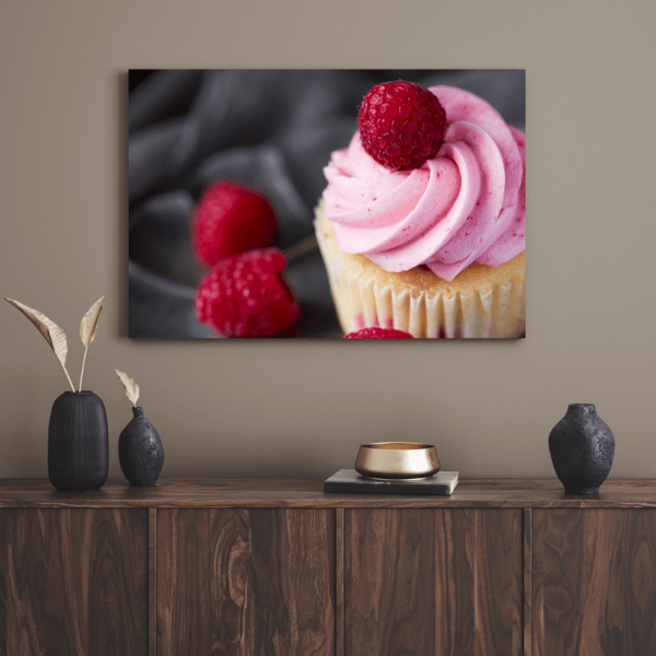Lærredstryk Køkken Hindbær Cupcake 100x80