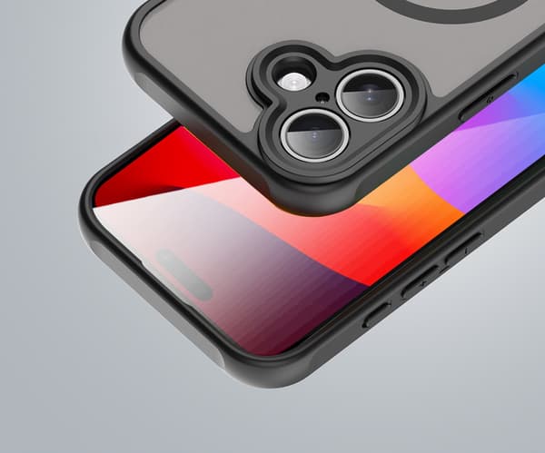 Matt cover til iPhone 17, til MagSafe, forstærket, mat med sort ramme