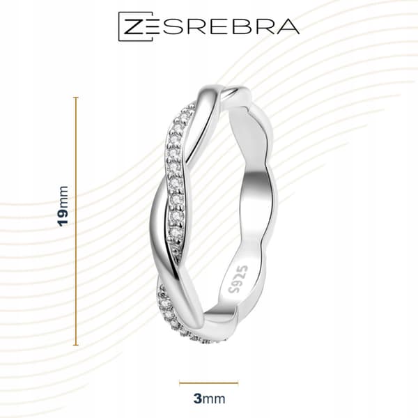 Silver sammanflätad ring pr 925 storlek 12 zirkoner kristall silver
