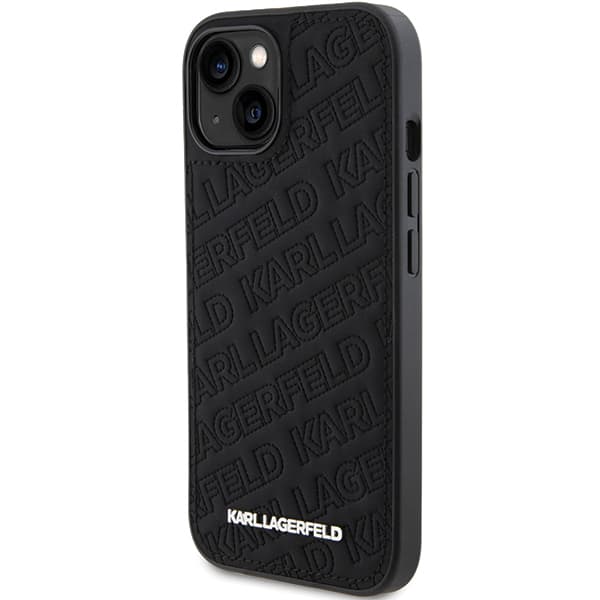 Karl Lagerfeld Quiltet K-mønster-cover til iPhone 15 Plus, sort