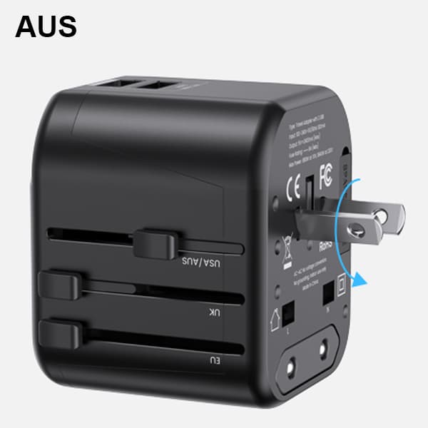 USAMS 2xUSB T55 12W 4-i-1 netværksadapter US/AU/EU/UK sort