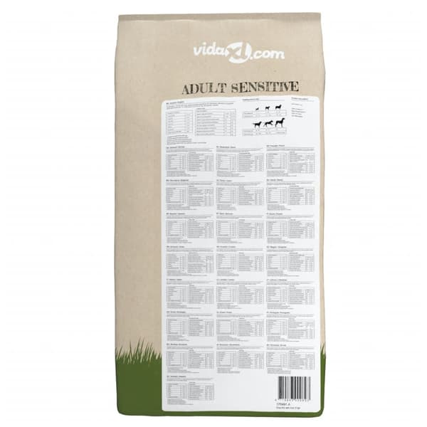 vidaXL tørfoder til hunde, voksent sensitivt lam og ris, 15 kg