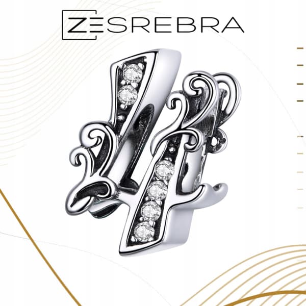 Charms nummer fire 4 perle sølv S925 zirkoner kviste nummer