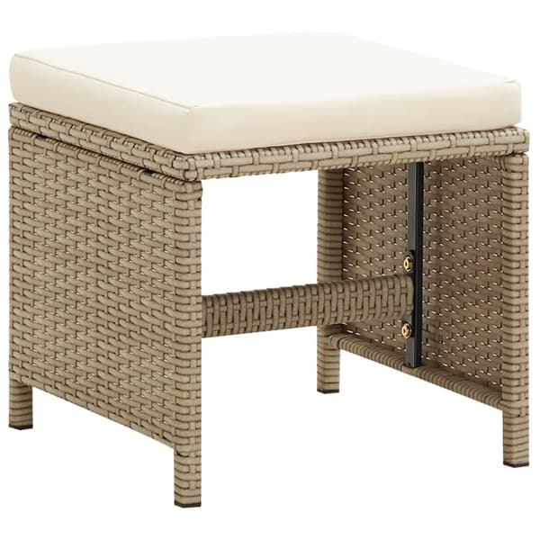 vidaXL Trädgårdspallar med kuddar, set om 4, polyrotting, beige
