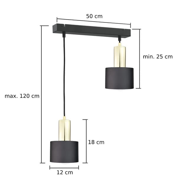 Riippuvalaisin 2xE27 LUCE MUSTA KULTA