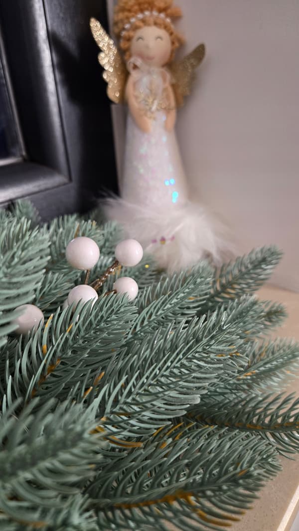 Julkrans 100% PE gran 3D silver SKY 60cm för eldstadsdekoration
