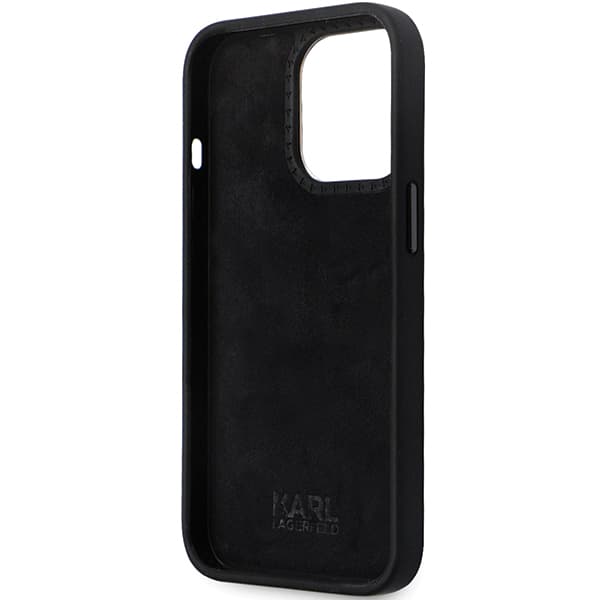 Karl Lagerfeld Silikone C Metal Pin Cover til iPhone 14 Pro, Sort