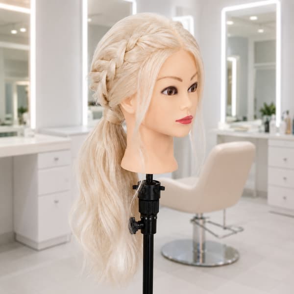Jessica hårträningshuvud, äkta hår, 60 cm + stativ