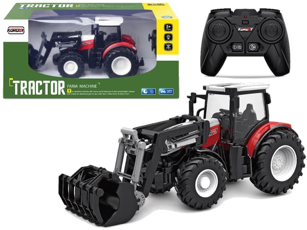 Rød fjernstyret traktor 2,4 G flyttespand 1:24