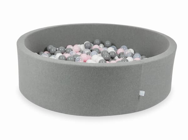 Tør grå pool 130x40 med 700 bolde: transparent, hvid, grå, lyserød