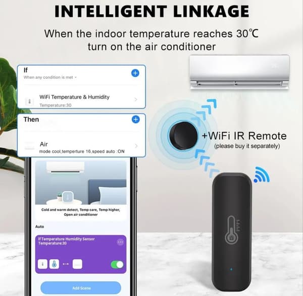 Svart ZTH08 TEMPERATUR- OCH FUKTIGHETSSENSOR TUYA ZIGBEE TERMOMETER