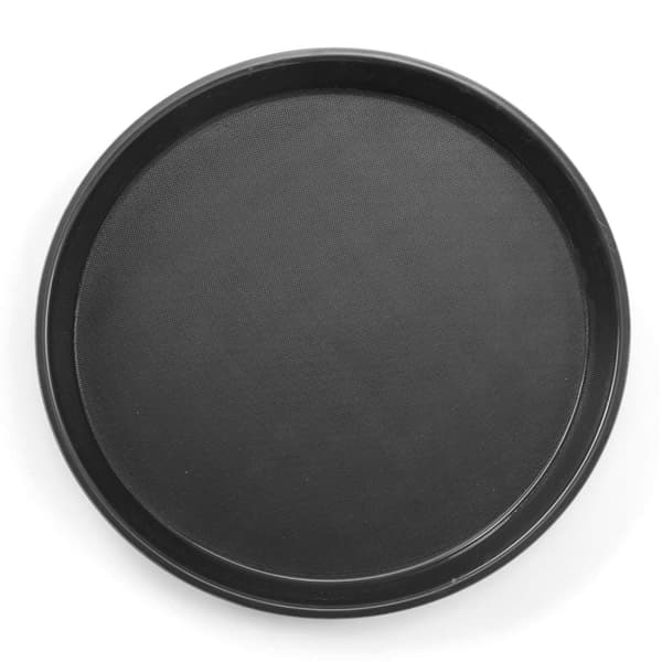 Halkfri, slitstark rund servitörsbricka med kant, diameter 32 cm - svart