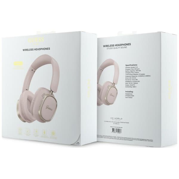 Guess Bluetooth ENC Rektangulära Metallskript Rosa On-Ear Hörlurar