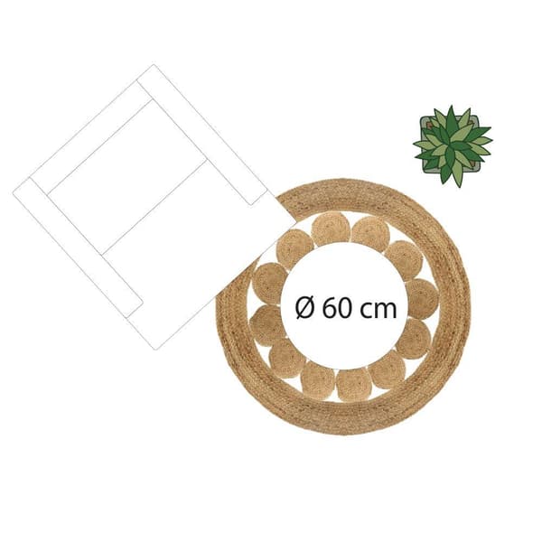 Rund spetsmatta i jute 120 cm