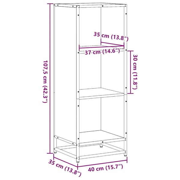 vidaXL bogreol, sort, 40x35x107,5 cm, træbaseret materiale