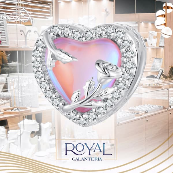 Charms lyserød hjerte sølv 925 opal perle vedhæng charms pr 925