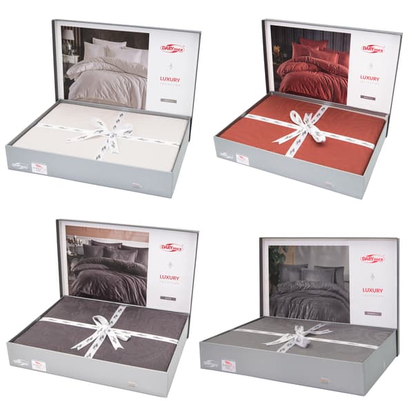 Bäddset 160x200 BOMULL satin jacquard löv Palmore mörkgrön