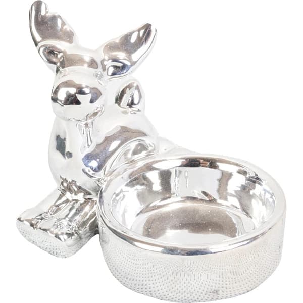 Ljusstake i silverfärgad keramik med renar, 7,5x8,5 cm