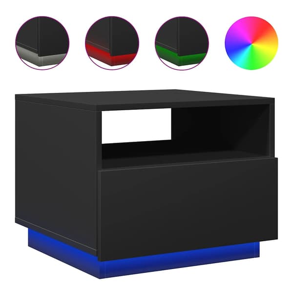 vidaXL sofabord med LED-belysning, sort, 50x49x40 cm