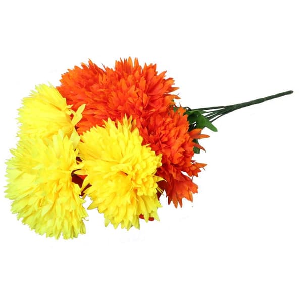 Buket med 9 orange-gule krysantemum, 52 cm