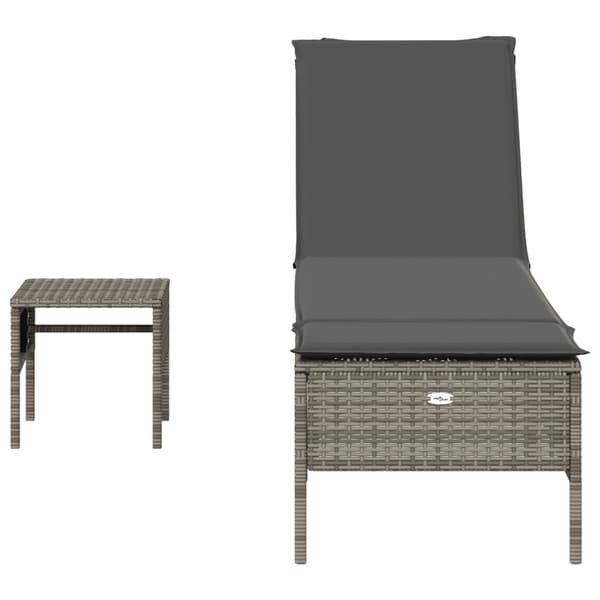 vidaXL liggestol med bord og hynde, grå, polyrattan