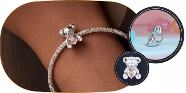 Charms BAMSE opal hjerte sølv pr 925 perle vedhæng perler