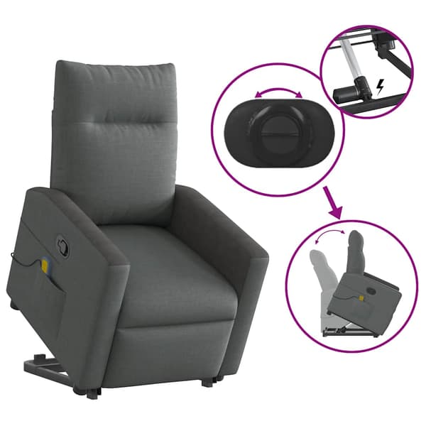 vidaXL Lyftbar massagefåtölj mörkgrå tyg