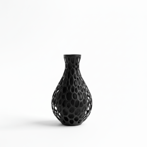 Dekorativ vase til blomster, gennembrudt, sort, moderne design