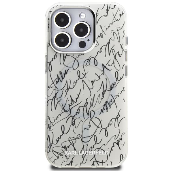 Karl Lagerfeld IML Karl Script Pattern MagSafe-skal till iPhone 16 Pro, Vit