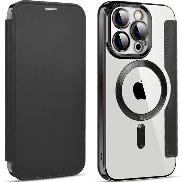 iPhone 14 Pro Flip-etui, RFID-pung MagSafe med kamerabeskyttelse, sort