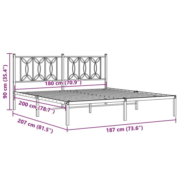 vidaXL metalsengestel med hovedgærde hvid 180x200 cm