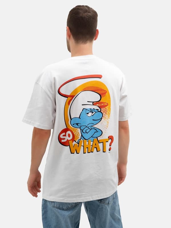 Herr Stor Kortärmad T-shirt Vit Smurfar Grumpy So What L