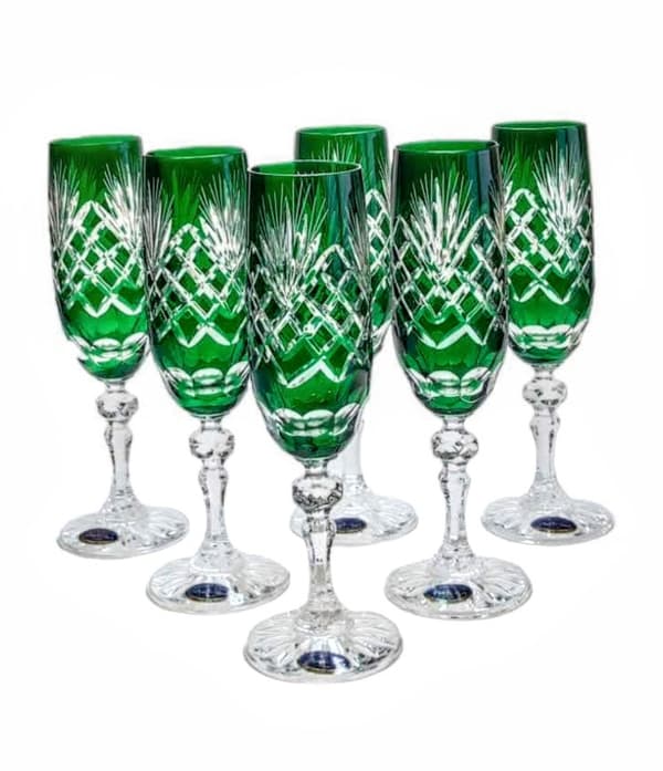 Smaragdgrønne krystal champagneglas 150 ml Ananas