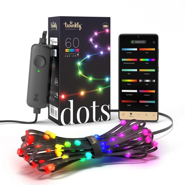 Twinkly Dots - 60 RGB LED lyskæder, sort ledning, USB-A