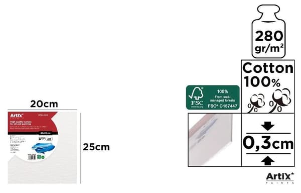Maalauslevy 20x25x0.3cm 280G/m2