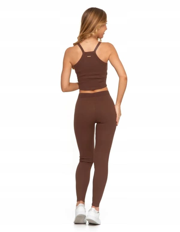 Dameleggings i bomuld med bred elastisk linning, elastisk pasform, MORAJ L MOCCA