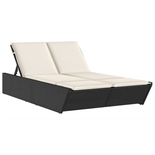 vidaXL dobbelt dagseng med hynder, sort, polyrattan