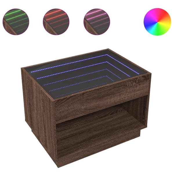 vidaXL Infinity sofabord med LED-lys brunt egetræ 70x50x50 cm