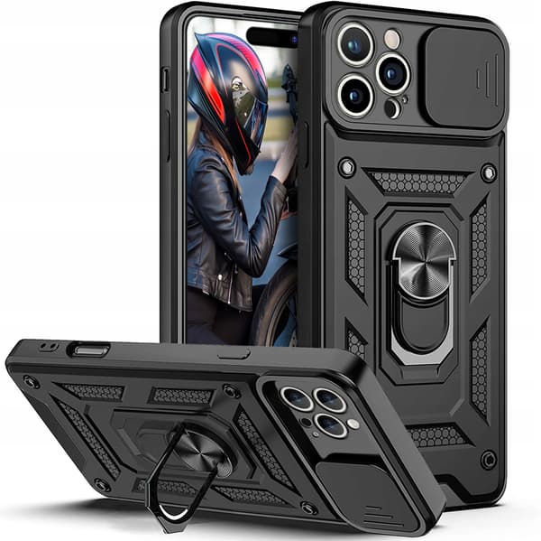 Etui til iPhone 16 Pro med panserring og forstærket bagside, sort + glas