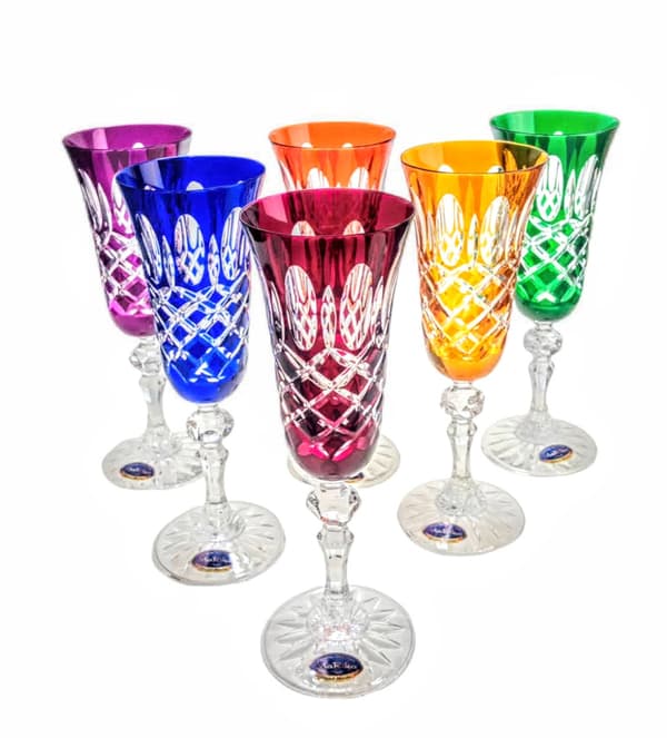 Farverige krystal champagneglas 150ml Olive Grid